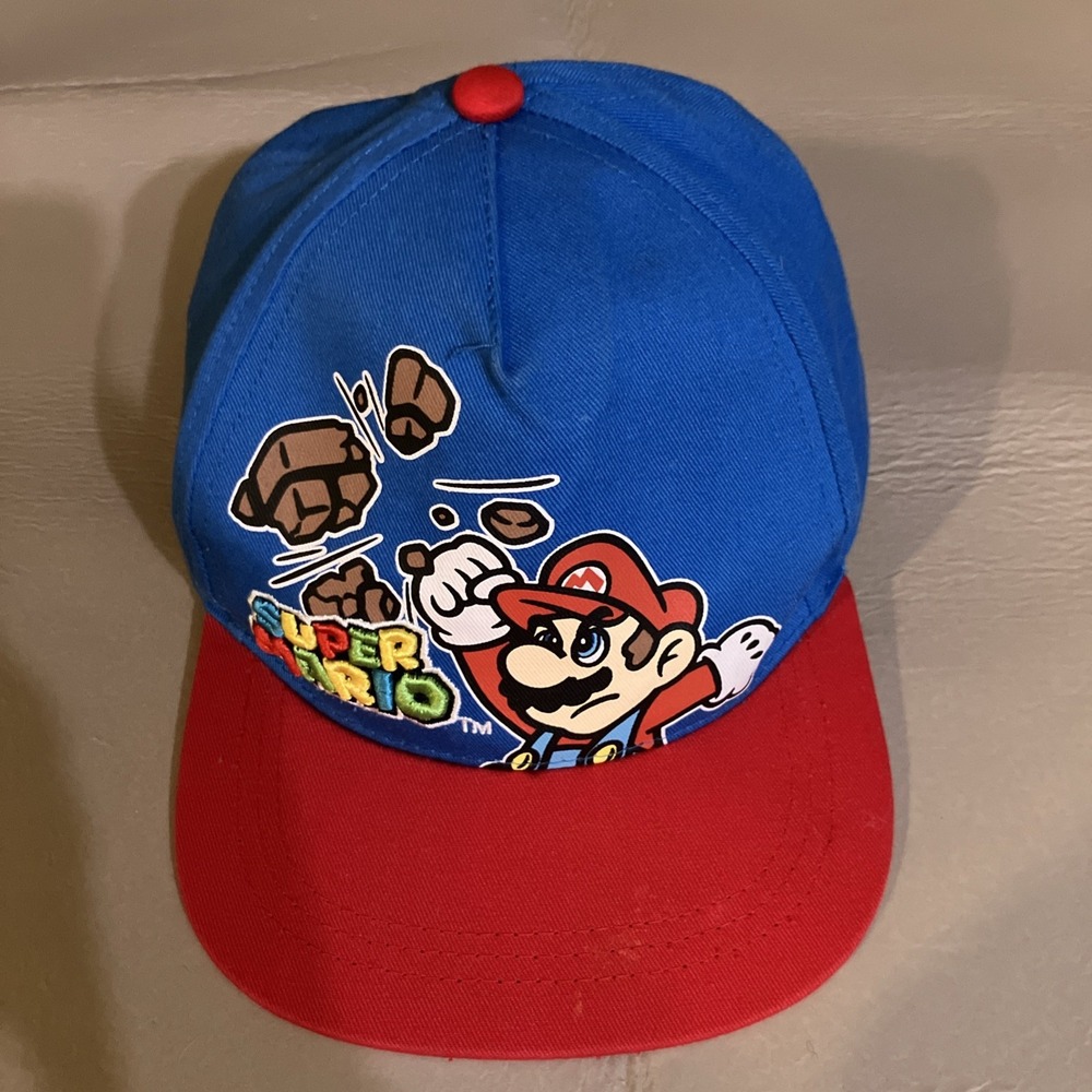Super Mario Hat Graphic Nintendo Cap Snapback Baseball Red Blue Adult Size Retro